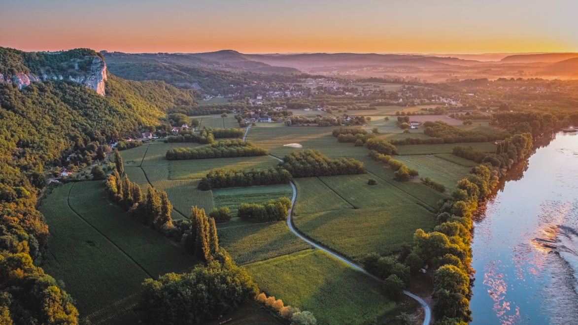 Aerial view of the Dordogne valley, a fabulous place to ride a bike.