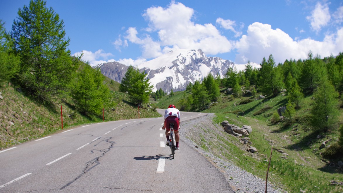 road cyclist on the way to Col de Vars