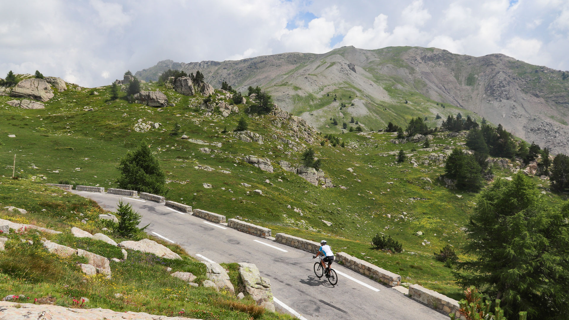 road cyclist on the road toward le col de la Cayolle Provence Cote d'Azur Alps